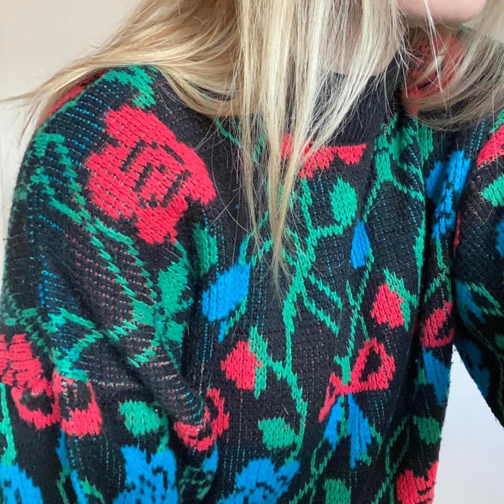 Vintage 80’s floral crewneck knit sweater - Picture 3 of 5